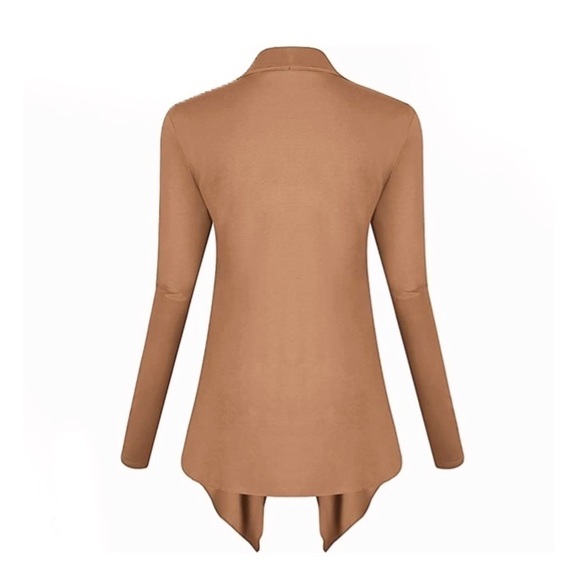 NWT Drape Front Open Cardigan Long Sleeve Irregular Hem Brown Cover Up Sweater! - Picture 2 of 15